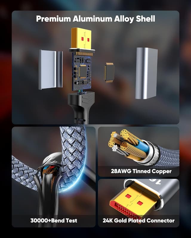 Thumbnail 5 de Highwings 80Gbps DisplayPort 2.1 Cable 10ft