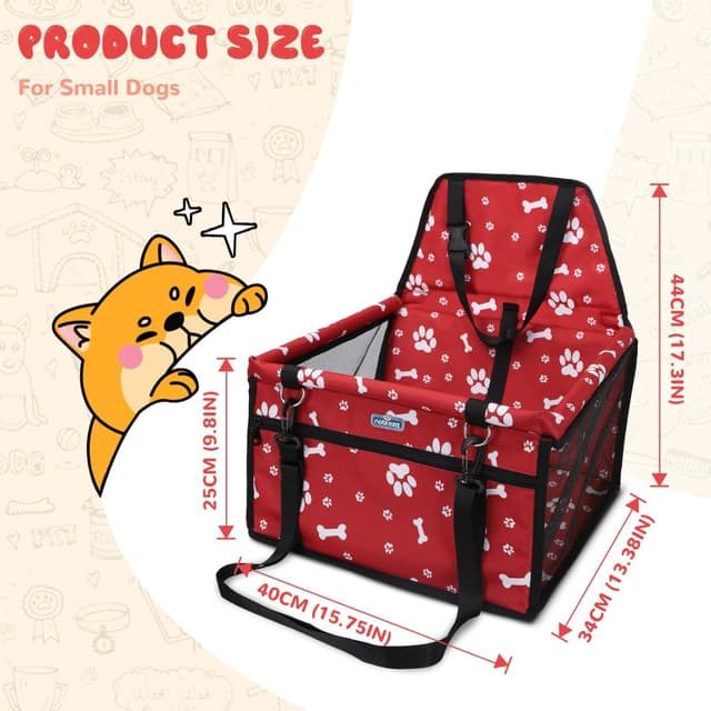 Detalle 2 de Nobleza Nobleza Siège auto pliable pour chien et chat avec ceinture de sécurité – Panier imperméable Oxford rouge 40x34x25 cm