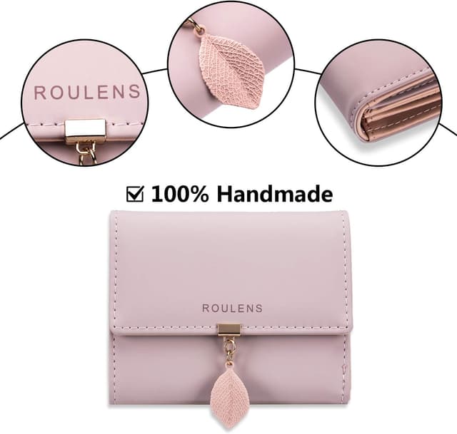 Detalle de Roulens Ladies Purse RFID Blocking PU Leather Wallet with Zipper Coin Purse & Leaf Pendant