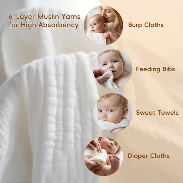 Detalle 2 de Baby Muslin Squares 50x25cm 6-Pack muslin cloths 🧣