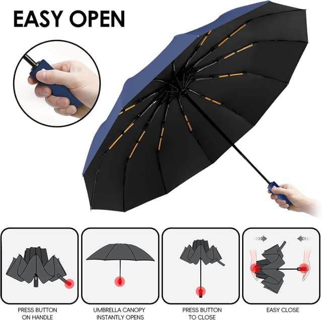 Detalle 2 de Lusibaka windproof strong compact folding umbrella with 42-inch coverage and UPF 50 UV protection