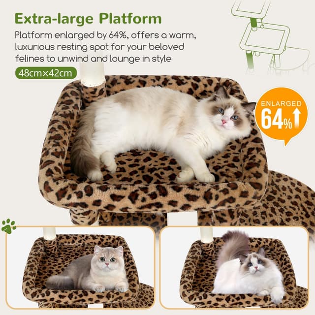 Detalle de Globlazer Kratzbaum Leoparden (167 cm) mit breiter gepolsterter Plattform – XL Katzenhaus, Kratzstangen & Spielzeug