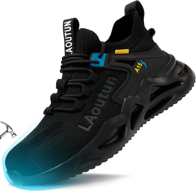 Thumbnail 6 de LAoutun Safety Trainers steel toe cap work shoes for men (dark black)