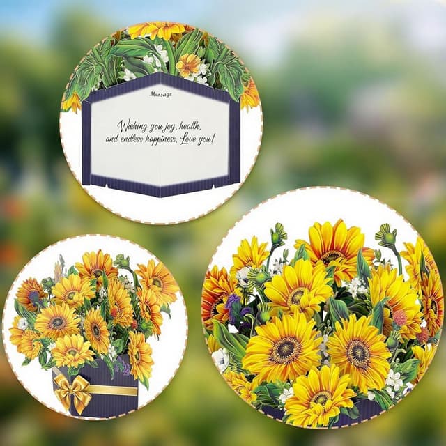Detalle de Joybble 3D Sunflower Pop-Up Birthday Card for Women (with envelope) – personalised flower card for mum, daughter & more