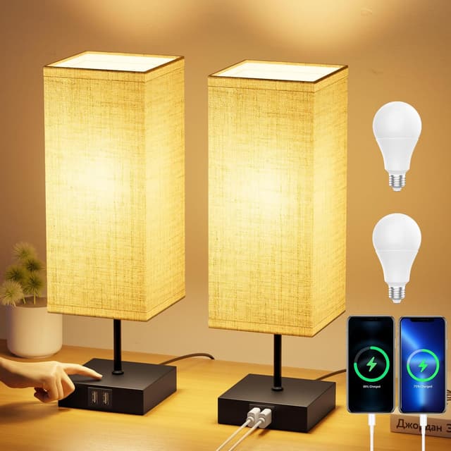 Detalle de FANSANMY Lampara de mesita con 2 USB 6W