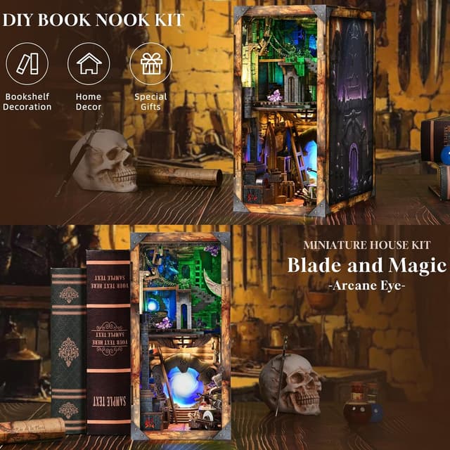 Detalle 2 de MiniCity Book Nook Kit DIY miniature dollhouse booknook with LED light and dust cover (Blade and Magic)