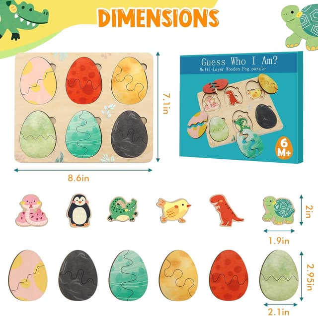 Detalle de Wooden Montessori puzzle 6 animals