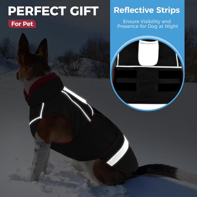 Detalle de CITÉTOILE Hundejacke mit Klettverschluss – reflektierend, Führungsöse & wärmender Kragen (Schwarz, XS)