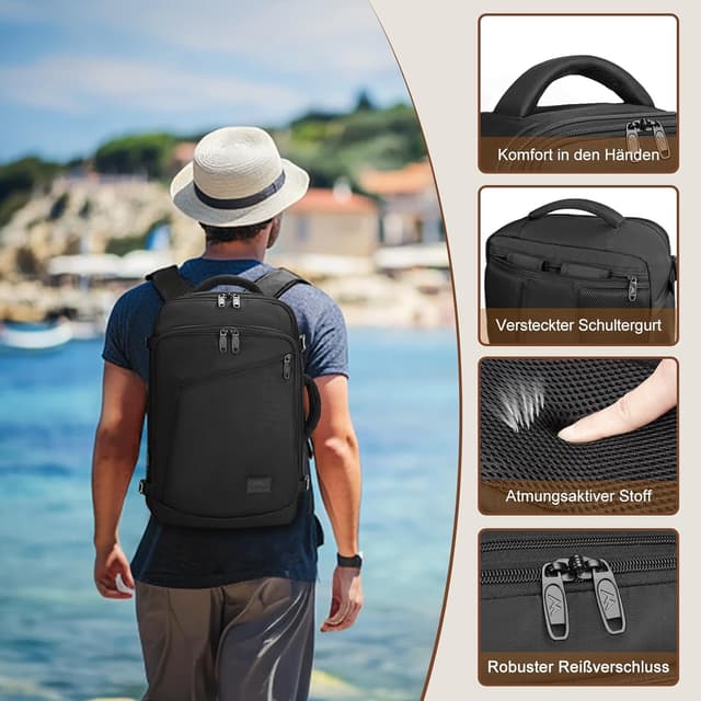 Detalle de MATEIN Ryanair Handgepäck Rucksack 40x20x25 cm (20 l), erweiterbar, schwarz