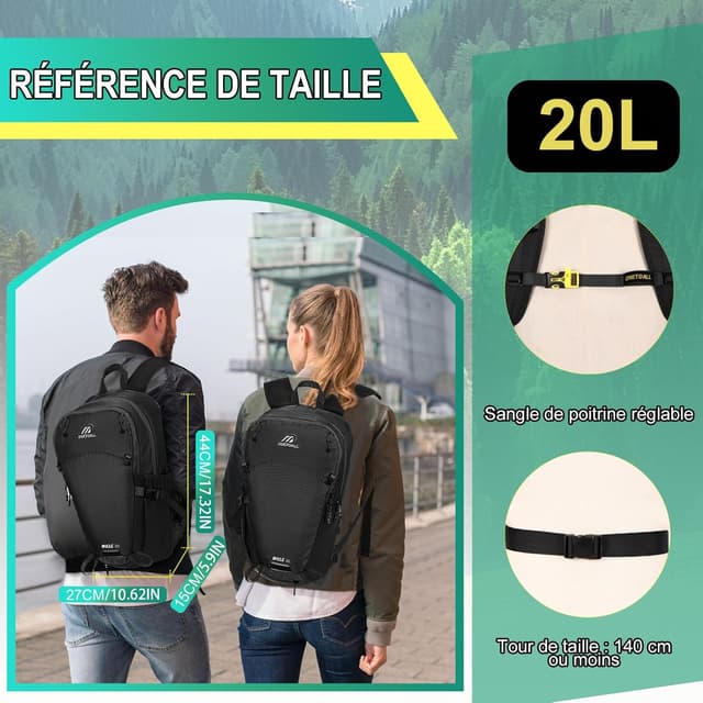 Thumbnail 6 de ONETOALL Sac à dos vélo 15L polyvalent (housse de pluie, couvre-casque, fermeture éclair antivol)