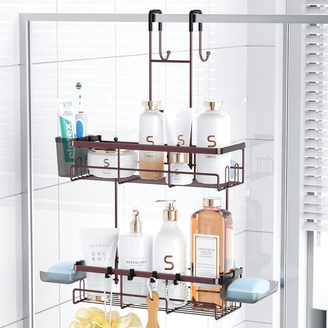 Detalle de Aitatty Over the Door Hanging Shower Caddy (Bronze) — rustproof no-drill organizer with 4 suction cups
