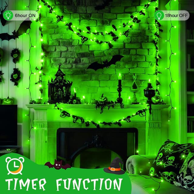 Detalle 2 de Gcstnn Battery Fairy Lights (5m / 50 LEDs) with 6h Timer, IP65 Waterproof – Green cable for Halloween decor