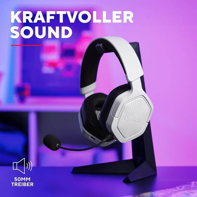 Detalle de Trust Gaming GXT 1493W Ravox Wireless Gaming Headset (Bluetooth + 2,4 GHz) mit Mikrofon, 50-mm-Treibern, bis zu 70 Std. Akkulaufzeit – Weiß