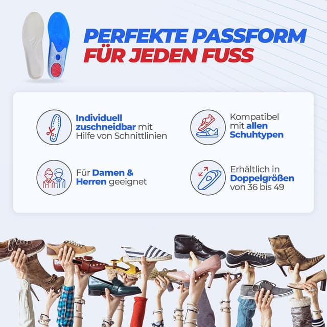 Detalle de smart&gentle Premium Geleinlagen für Schuhe – dünne Komfort-Einlagen für Alltag, Sport & Arbeit