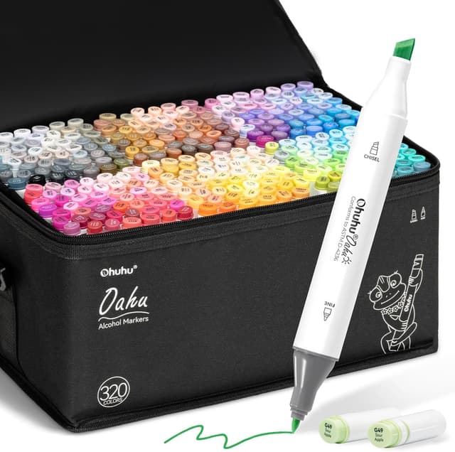 Detalle de Ohuhu Alcohol Markers 320-Colour Set with Chisel & Fine Dual Tips (Refillable)