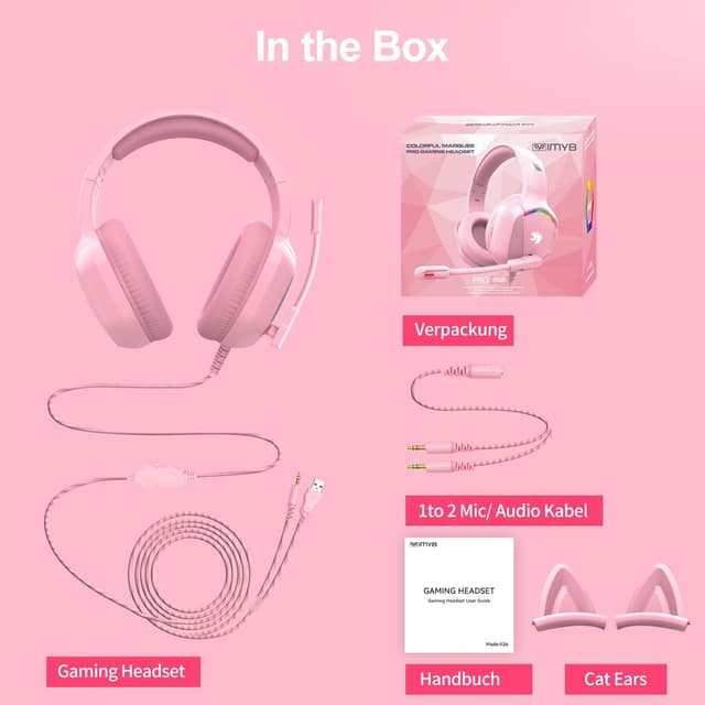 Thumbnail 6 de IMYB Gaming Headset with Microphone (Pink) — PC, PS4/PS5, Xbox One, Switch wired over-ear