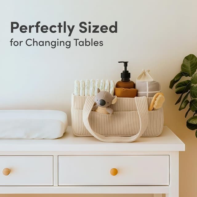 Detalle de PUTSKA Baby Wickelkommode-Organizer „Diaper Caddy“ aus Cord in Creme (36 x 23 x 18 cm)