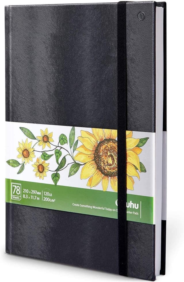 Detalle de Ohuhu A4 Alkoholmarker Skizzenbuch (21 x 29,7 cm) – 156 Seiten, 200 g/m² säurefreies Papier, Hardcover mit PU-Einband