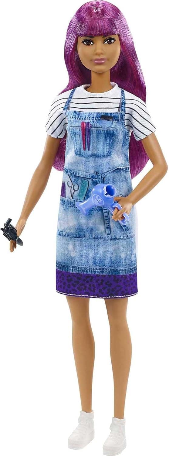 Detalle de Barbie GTW36 Haartylistin-Puppe (ca. 30 cm) mit Zubehör – lila Haare, Geschenk für Kinder ab 3 Jahren
