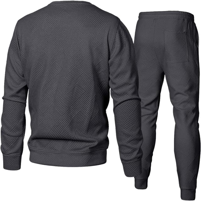 Detalle de JMIERR Herren Jogginganzug Set (2-teilig) mit Strukturmuster – Sweatshirt & Trainingshose