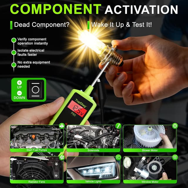 Detalle de Topdiag P60 12-Volt Automotive Test Light Power Circuit Probe Kit (6V–24V) for Fuse & Short Finding