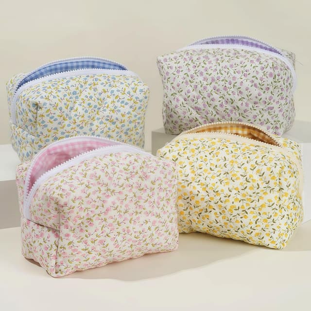 Detalle 2 de Aucuu borsa da toilette da viaggio trapuntata con motivo floreale