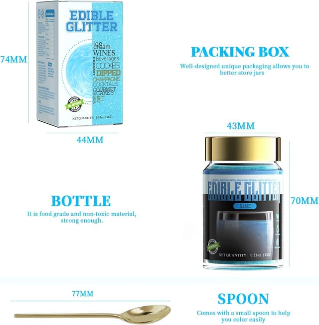 Detalle de Paillette Alimentaire Bleu 15 g – paillettes comestibles pour gâteaux, macarons, boissons (100% comestibles, vegan)