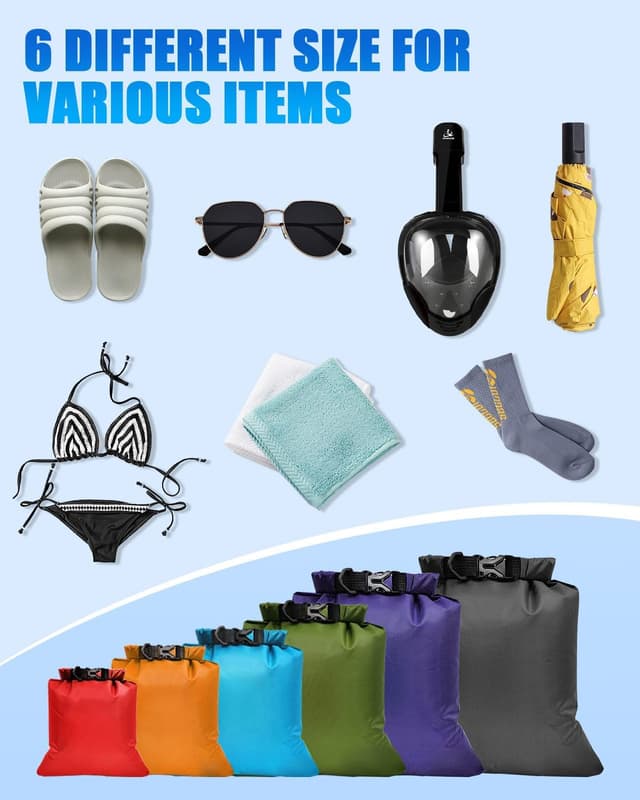 Detalle de Evolpor 6-Piece Waterproof Dry Bag Set (8L, 5L, 3.5L, 3L, 2.5L, 1.5L) for Hiking, Camping & Fishing