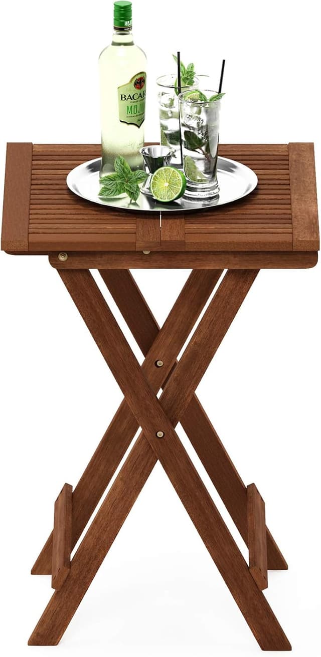 Detalle 2 de Furinno TIOMAN Patio Table Folding Outdoor Side Table in teak oil (51.1 x 72.4 x 51.1 cm)