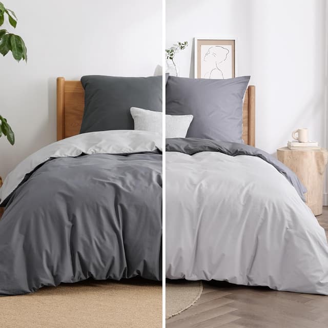 Detalle de BEDSURE Bettwäsche 135x200 aus Baumwolle, 4-teilig (Wendebettwäsche) in Anthrazit/Grau