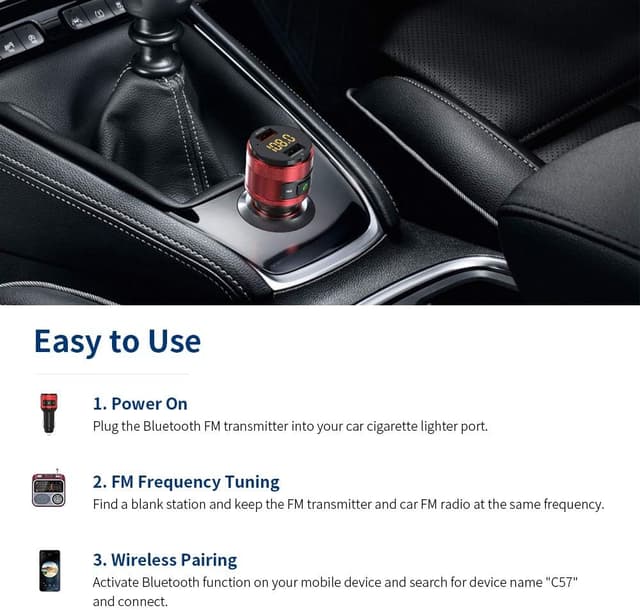 Detalle de ZeaLife Bluetooth FM Transmitter für das Auto: Freisprecheinrichtung mit 2× USB und QC 3.0