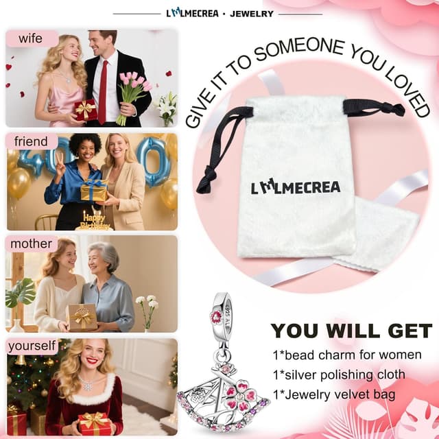 Detalle de LMLMECREA Charms Anhänger aus 925 Sterling Silber für europäische Armbänder – Kirschblüte im Set