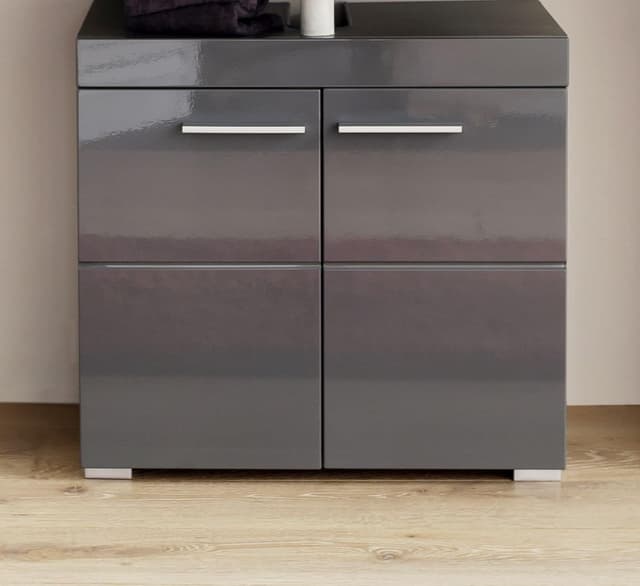 Detalle de trendteam smart living Amanda Waschbeckenunterschrank in Agave Grau Hochglanz (60 x 56 x 34 cm)