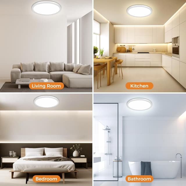 Detalle de slochi LED-Deckenleuchte flach 46W, Ø50 cm – 3 Lichtfarben (3000K/4000K/6500K), IP44 für Bad & Küche