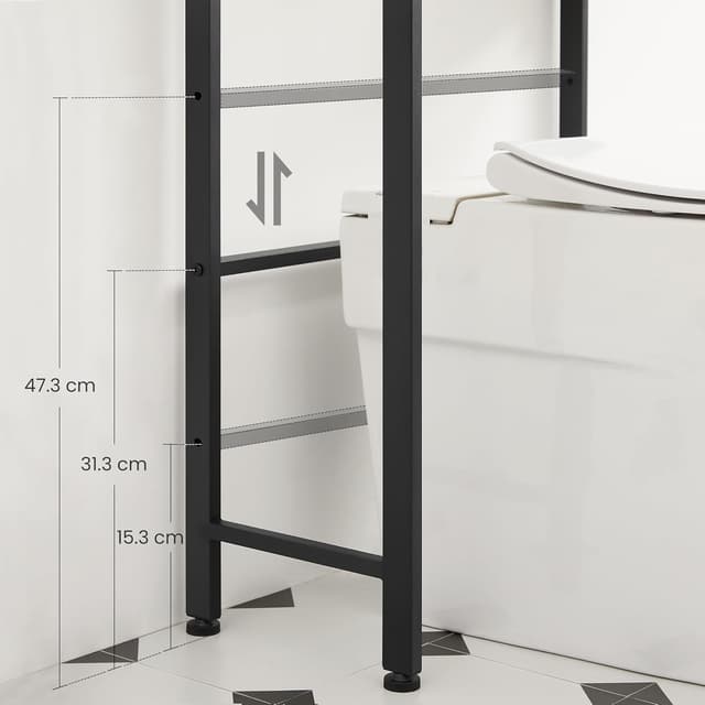 Detalle de VASAGLE BTS002B01 : étagère de toilettes à 3 niveaux style industriel marron rustique et noir