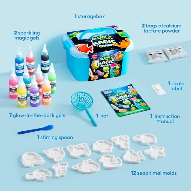 Detalle de Klever Kits Glow-in-the-Dark Water Gel Kit (Magic Fairy Water Pets) with 10 Glow Gels, 12 Sea Creature Molds, and Storage Bottle