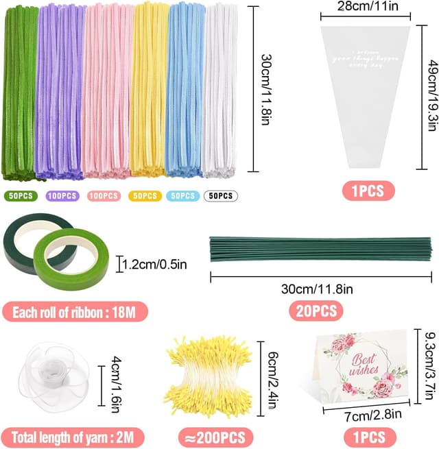 Detalle de Epaing Pfeifenputzer Blumen-Set für DIY, 400 Stück in 6 Farben