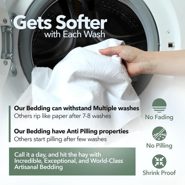 Detalle de TEXAS LINEN CO. 100% Organic Cotton Percale Queen Sheet Set (4-Piece) — 16" Deep Pocket, White