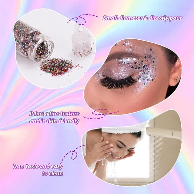 Detalle de Eddrfy 48-teiliges Glitzerpulver-Set für Basteln, Gesicht, Nägel und Party-Make-up
