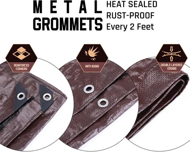 Detalle de 20 x 40 FT Waterproof Heavy Duty Tarp (10 Mil) PE Plastic Cover, Brown/Black Reversible