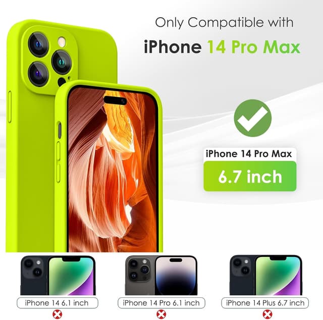 Detalle 2 de CALOOP Slim-Fit Case for iPhone 14 Pro Max (6.7") – Fluorescent Green Liquid Silicone Cover with Microfibre Lining