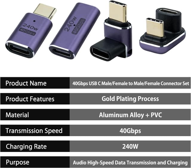 Detalle 2 de Leehitech Type C Adapter Set (USB-C 4.0, 40 Gbit/s, 240 W) mit Winkelsteckern für Computer