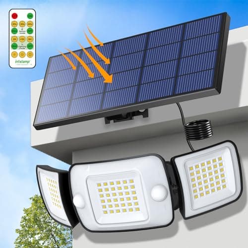 Detalle de intelamp Focos Exterior Solares con doble sensor 270° y mando a distancia (IP65, 6500K, 4 modos)