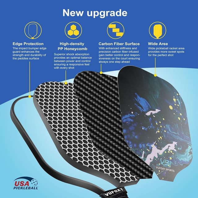 Detalle de Pickleball Paddles Set (2/4) with USAPA-Approved Carbon Fiber Surface and Honeycomb Core (Blue)