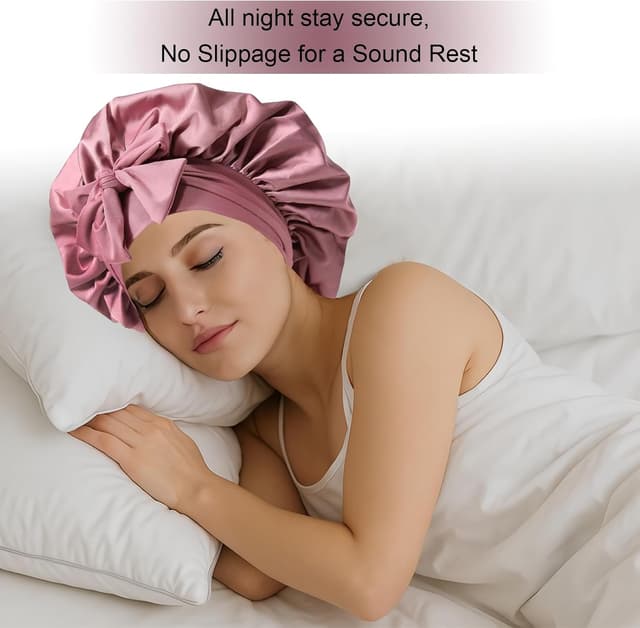 Detalle 2 de Silk Bonnet for Women Satin Sleep Bonnet with Elastic Tie Band (Large Sleep Cap)