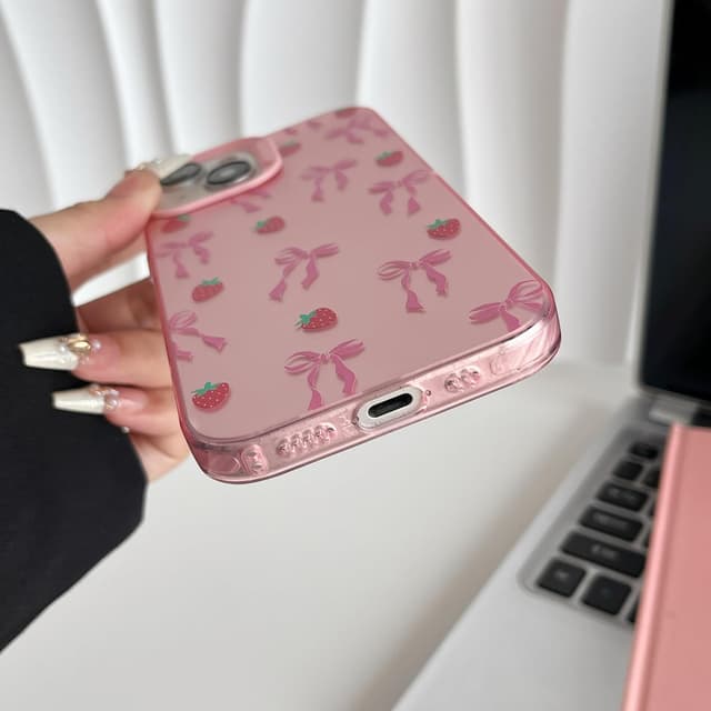 Detalle de ZTOFERA Hülle für iPhone 14 Plus / 15 Plus (6,7") mit Schleife-Design – harte PC-Rückseite, TPU-Bumper