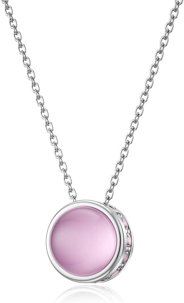 Detalle de LANBEIDE October Birthstone Necklace in 925 Sterling Silver with Round Cabochon Pendant
