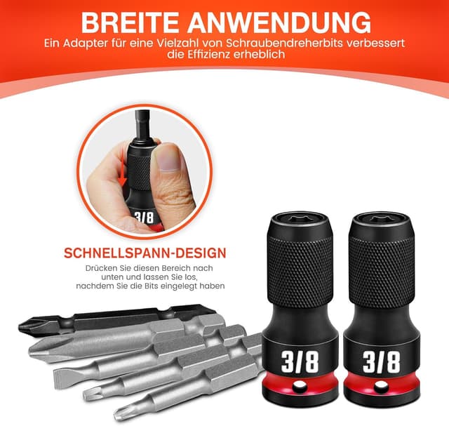 Thumbnail 2 de 2 Stück Schnellspann Schlagbit-Halter 3/8 auf 1/4 Sechskant