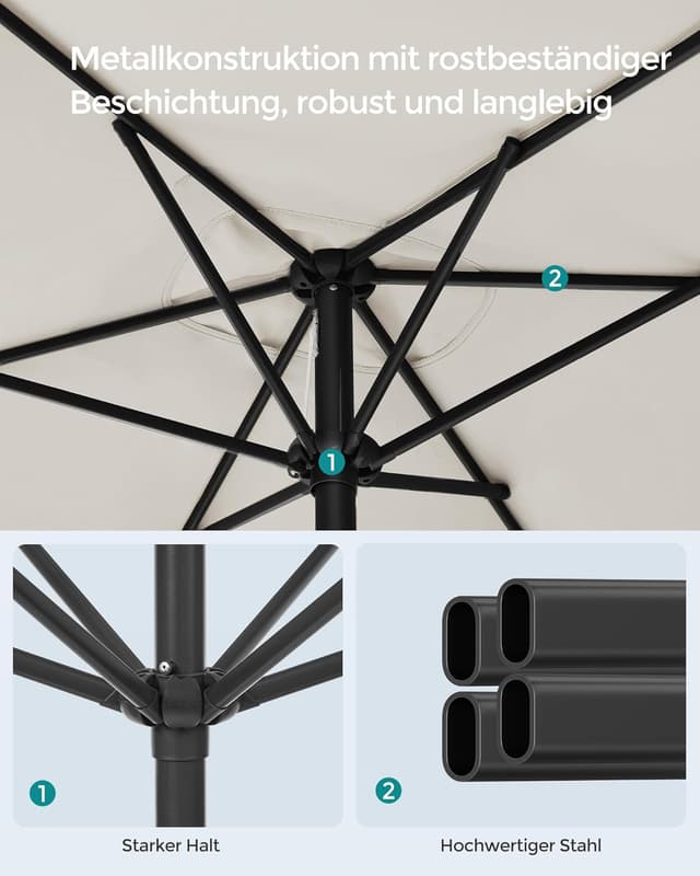 Detalle 2 de SONGMICS Sonnenschirm 300 x 200 cm (rechteckiger Balkonschirm) UPF 50+, 30° neigbar, beige GPU058M01