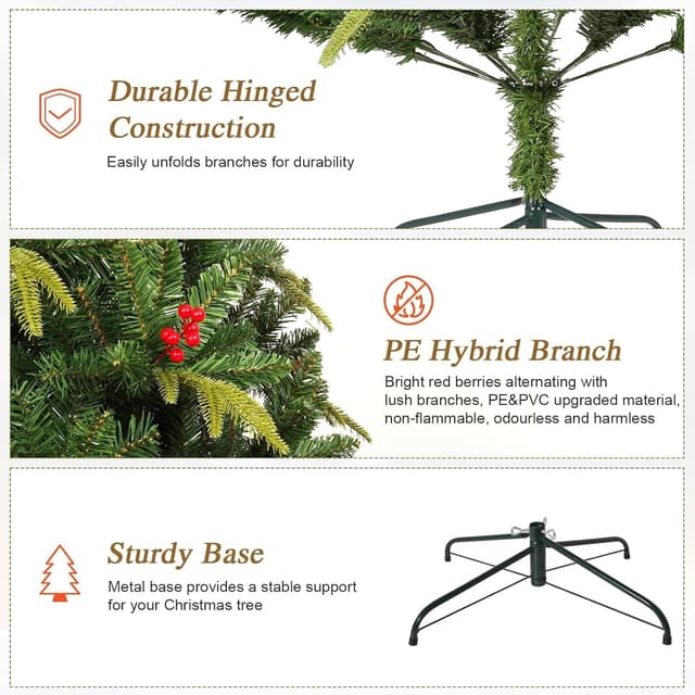 Detalle de Sapin de Noël artificiel Uten 2,25 m avec baies rouges et base métal